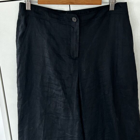 Theory Fringe Crop Pants Size 6 100% Linen Black Pockets Beachy Coastal - Picture 2 of 9